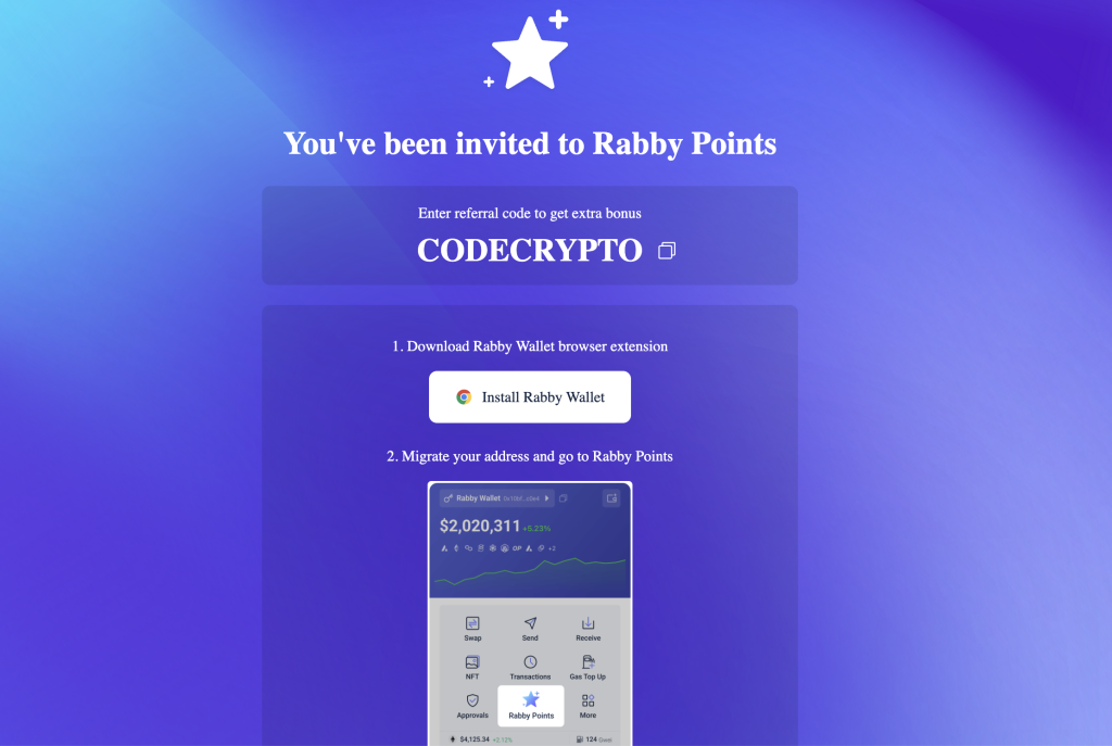 Additional 100 Rabby Wallet points with code CODECRYPTO Additional 100 Rabby Wallet points with code CODECRYPTO